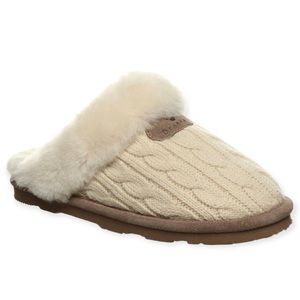 BEARPAW Effie Slipper Linen Cable Knit Sheepskin Lined New In Box